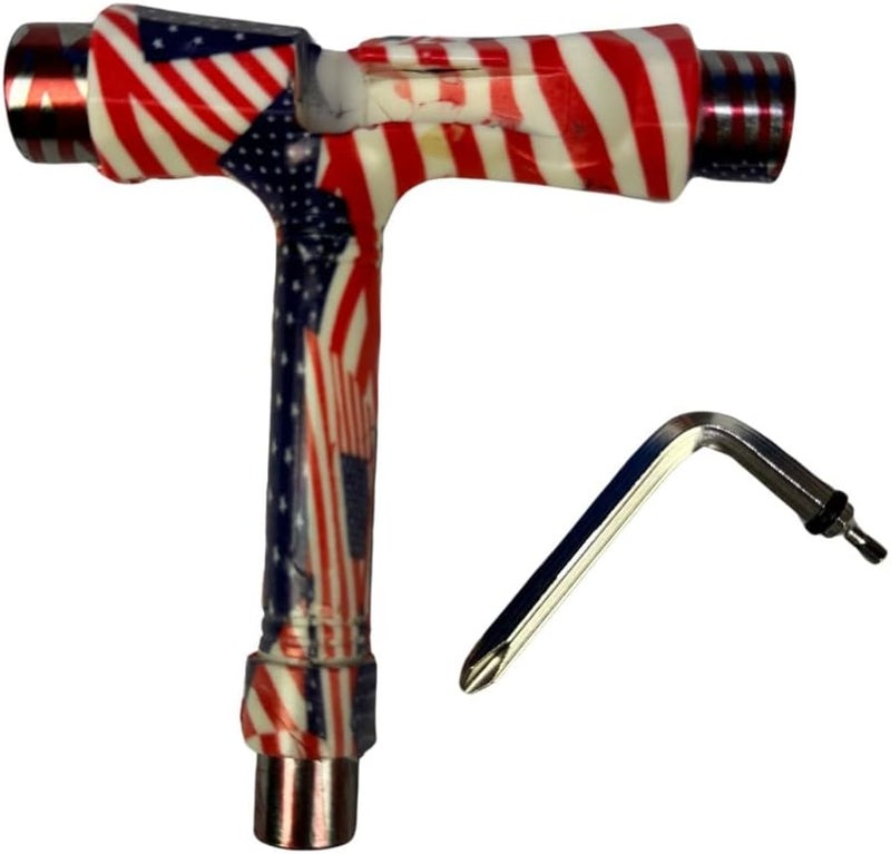 GHOST BOARDS All-in-One Multi-Function Skate Tool - Portable Skateboard T Tool Accessory with T-Type Allen Key & L-Type Phillips Head Wrench Screwdriver - Hand Tools Kit for Skateboard (American Flag) - Image 2